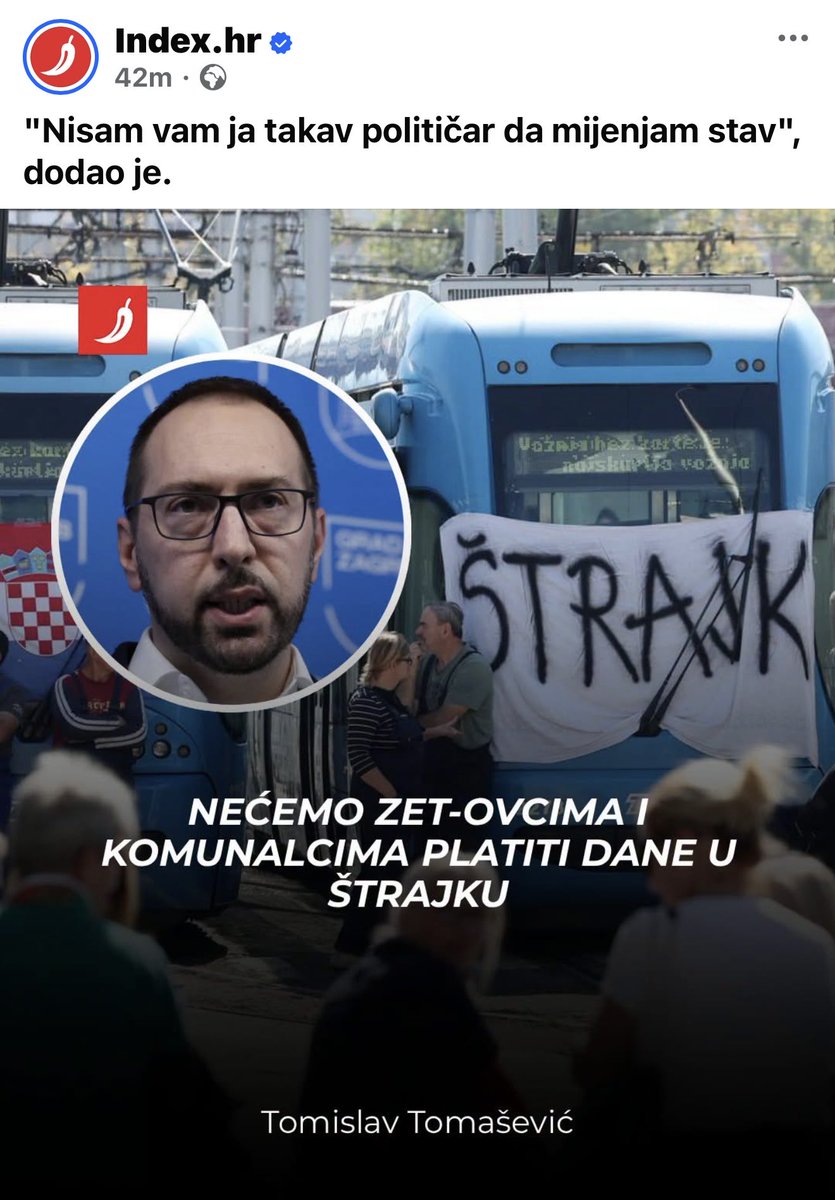 NikitaStoja's tweet photo. Tomislav Tomasevic (Senf): “Nisam vam ja takav politicar da mijenjam stav.” 
🤣🤣🤣
Ajmo sad:
- raskinut cu sve ugovore s Pripuzom - Pripuz radi vise nego ikada
- borio se protiv crkve na Savici - na Savici se gradi crkva
- stadion ce kostati 0 eura - stadion ce gradjane kostati 100 mil. €
- do 2021. podrzavao sindikalizam - 2026. gazi sindikaliste
- nece se graditi Jarunski most - gradit ce se Jarunski most
- nece ukidati mjeru RO, samo ce je revidirati - ukinuo RO
- borben PROTIV spalionice - gradit ce spalionicu
- prije izbora najavljivao vracanje usluga iz outsourcinga u gradski sustav - sada ne iskljucuje privatizaciju dijela ZGH
- do 2021. borio se za socijalnu pravednost - na vlasti koristi maksimalne stope poreza 
- „…neće se više izmišljati radna mjesta u srednjem menadžmentu zbog političkih usluga.“ - zaposlio hrpu svoje bulumente
I za kraj:
- nece biti kao Bandic - i nije!

Sto puta je gori!!!!