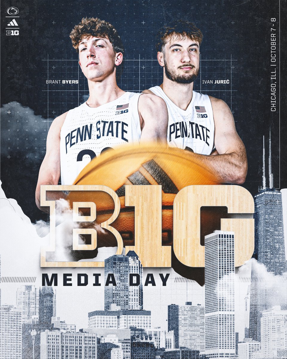 PennStateMBB's tweet photo. Brant &amp; Ivan are heading to the Windy City for @B1GMBBall media day ✈️🎤

#WeAre https://t.co/mtBG1bG1o1