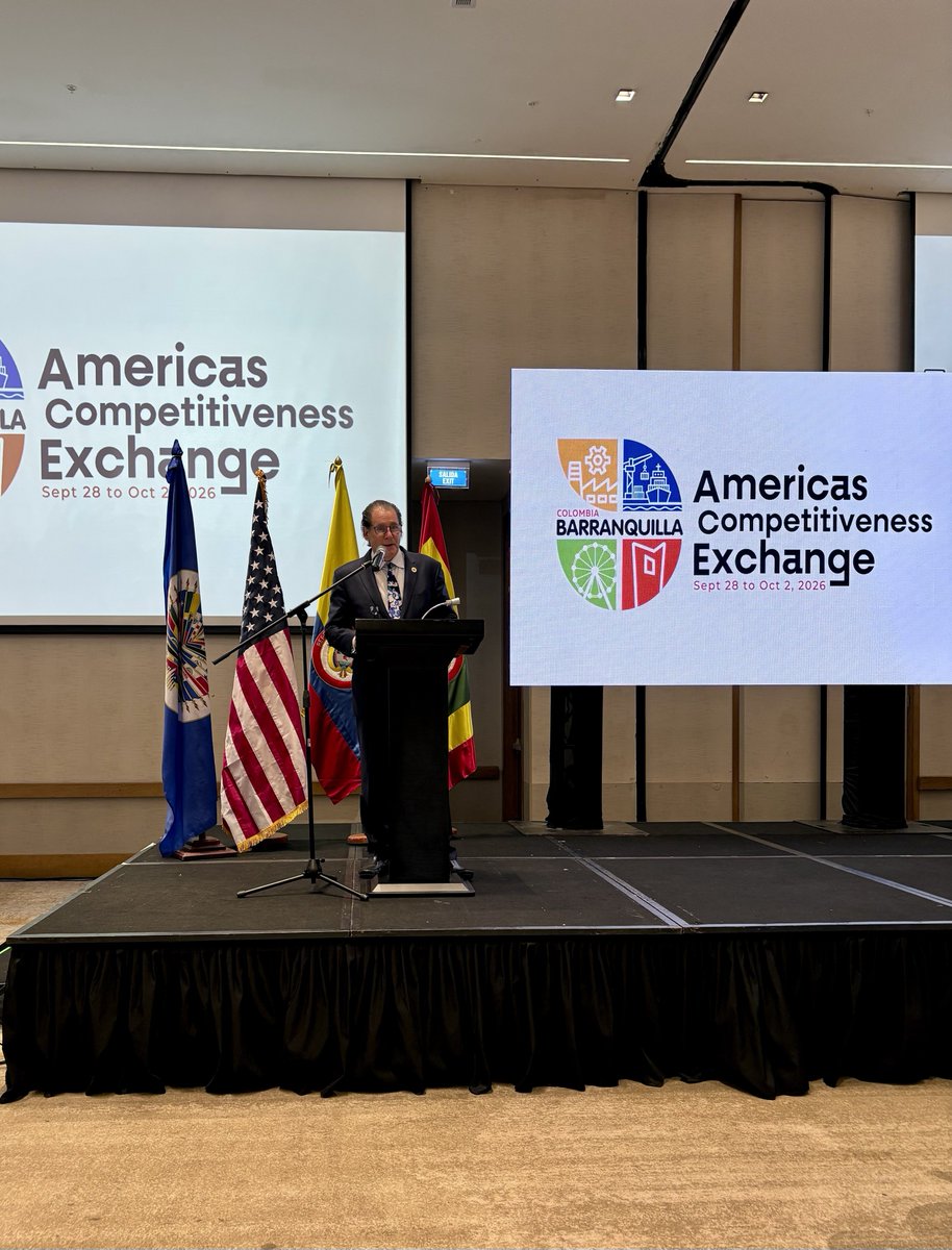 USAmbOAS's tweet photo. Excited to be in Barranquilla, Colombia for the 24th Americas Competitiveness Exchange! @OAS @riacnetorg @OAS_Development https://t.co/Vi0bMA7zmc