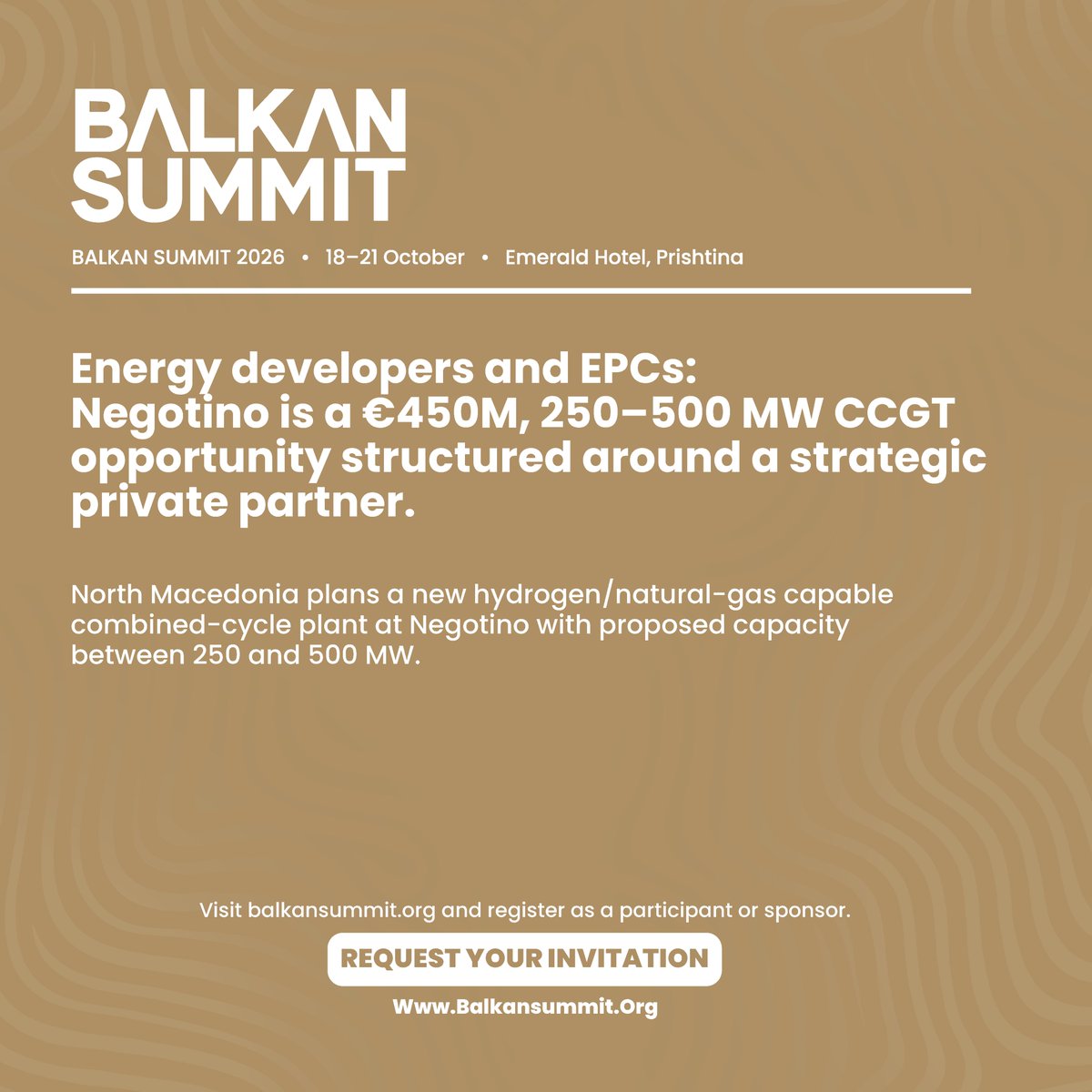 balkan_summit's tweet photo. A new 250–500 MW CCGT power plant is planned in Negotino, designed for hydrogen/natural gas. Balkan Summit 2026 gives firms a chance to review project scope, requirements and procurement routes across EPC, gas systems, engineering and finance.

#BalkanSummit https://t.co/waDVwtRpS6
