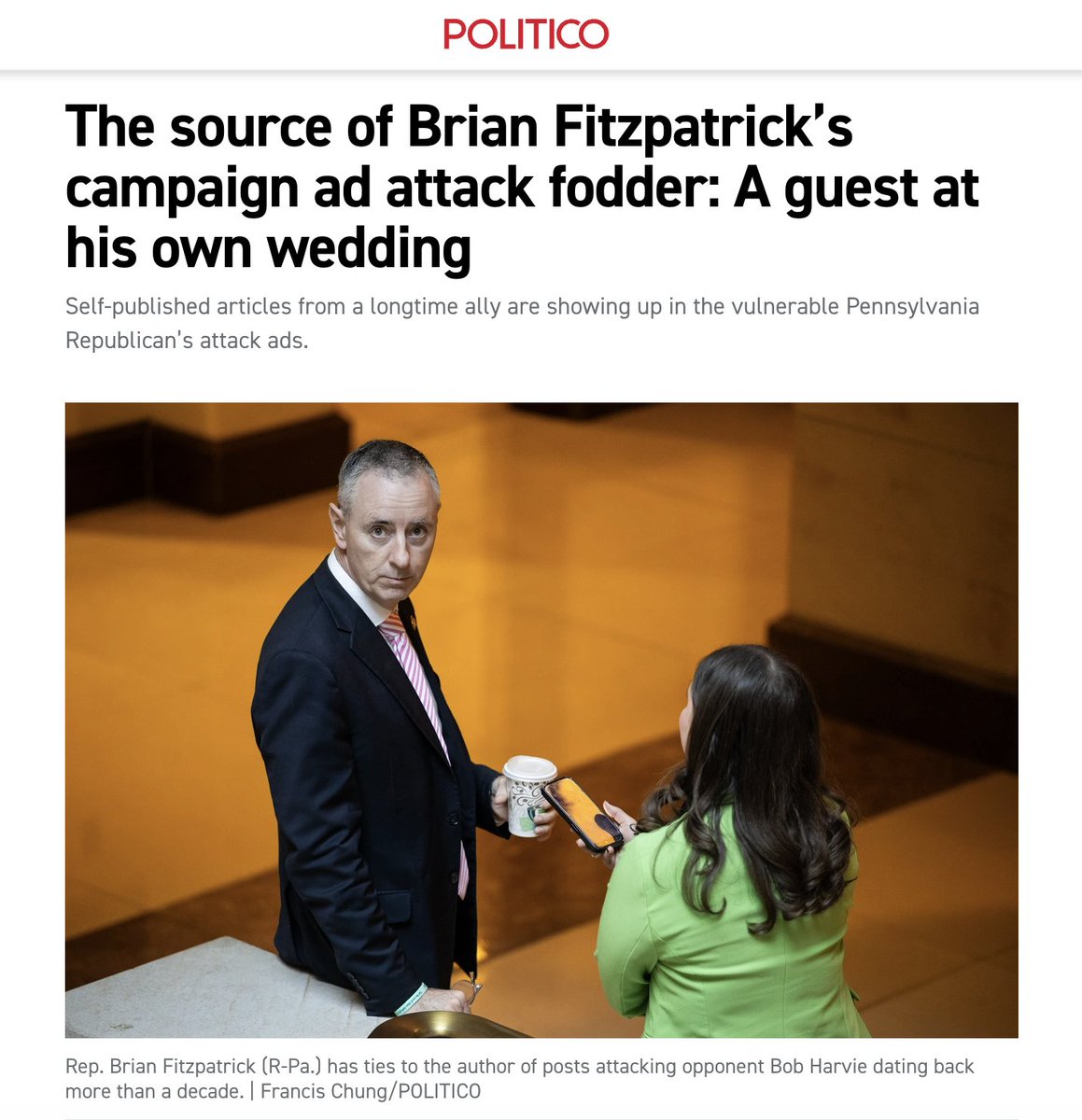 dccc's tweet photo. Pathetic. Brian Fitzpatrick is so desperate for dirt on his opponent, he’s paying his friends to make it up for him. https://t.co/z7NZ0RHvop