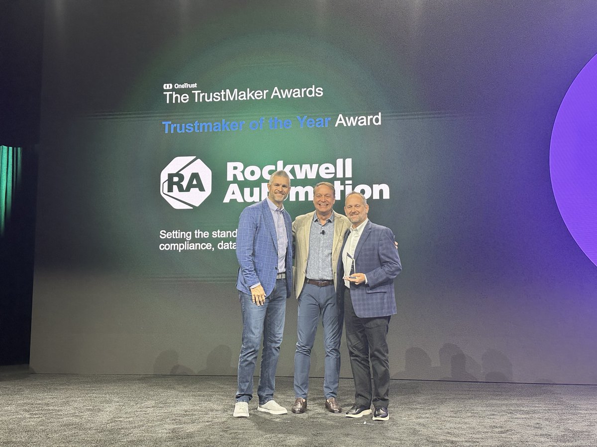 OneTrust's tweet photo. 🏆 Meet the 2026 TrustMaker Award winners:

Impact: @Humana 
AI Governance Innovation: @Fiserv 
Operational Excellence: @Workday 
TrustMaker of the Year: Rockwell Automation

Congratulations to all four teams. 👏
#TrustWeek https://t.co/eutZy6Lx0k