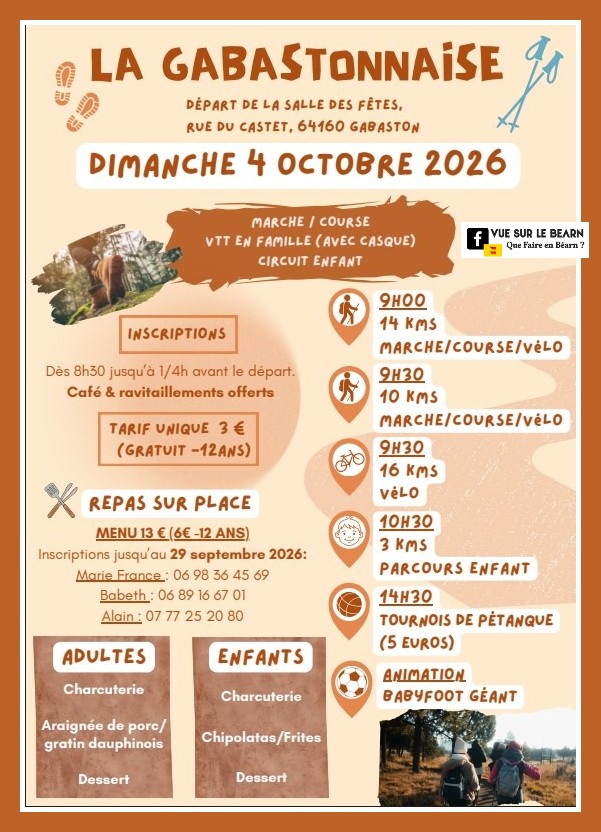 vuesurpyrenees's tweet photo. La Gabastonnaise à Gabaston 2026
dimanche 4 octobre à Gabaston
+infos
https://t.co/5bpnOg6PEg
Organisé par Commission animation de Gabaston avec les associations du village programme Marche, repas et concours de pétanque
#trail #rando #cyclisme #bearn #pyrenees https://t.co/Qh4i682TQM