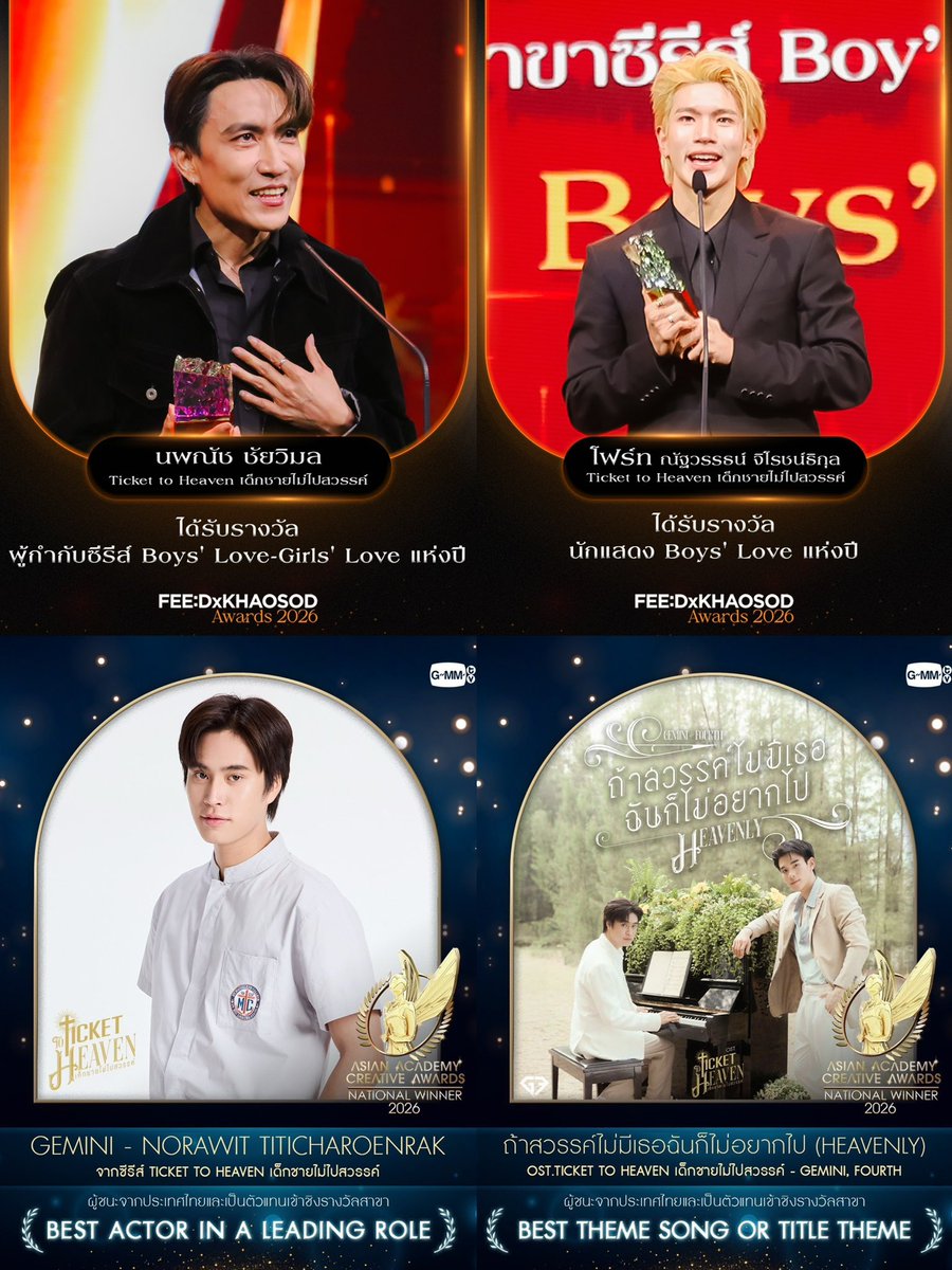 bemynboo's tweet photo. และนี่คือรางวัลของ “#TicketToHeaven”

เข้าใจคำว่าจับมือกันรับรางวัลแล้ว เหมาะสมทุกอย่าง ผลงานกำกับ การแสดง เพลงประกอบ เป็นที่ประจักษ์มากจริงๆ 

#Gemini_NT #Fourthnattawat
#GeminiFourth #เจมีไนน์โฟร์ท https://t.co/gAfQzxCrEt