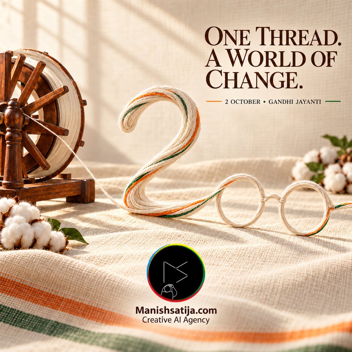 mani_satija's tweet photo. 🧵 One thread can weave a world of change 🇮🇳🕊️
https://t.co/zoc1mENR0t – Creative Agency, we celebrate ideas with purpose
#GandhiJayanti #GandhiJayanti2026 #MahatmaGandhi #ManishSatija #CreativeAgency #Baapu #Creativity #OneThreadAWorldOfChange #Khadi #DesignForChange https://t.co/rxhGTGkYgN