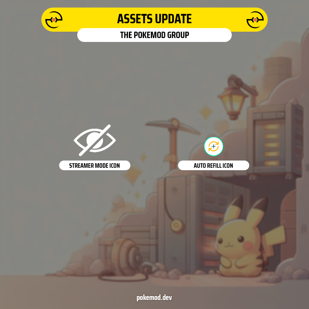 thepokemodgroup's tweet photo. • Added icon for "Streamer mode," which will function to hide sensitive information during livestreams.

• Added icon for "Auto refill"; we still don't know exactly what it's for yet.

https://t.co/0N98F78MDm
#Datamine #PokemonGO https://t.co/VkUrmy7ni4