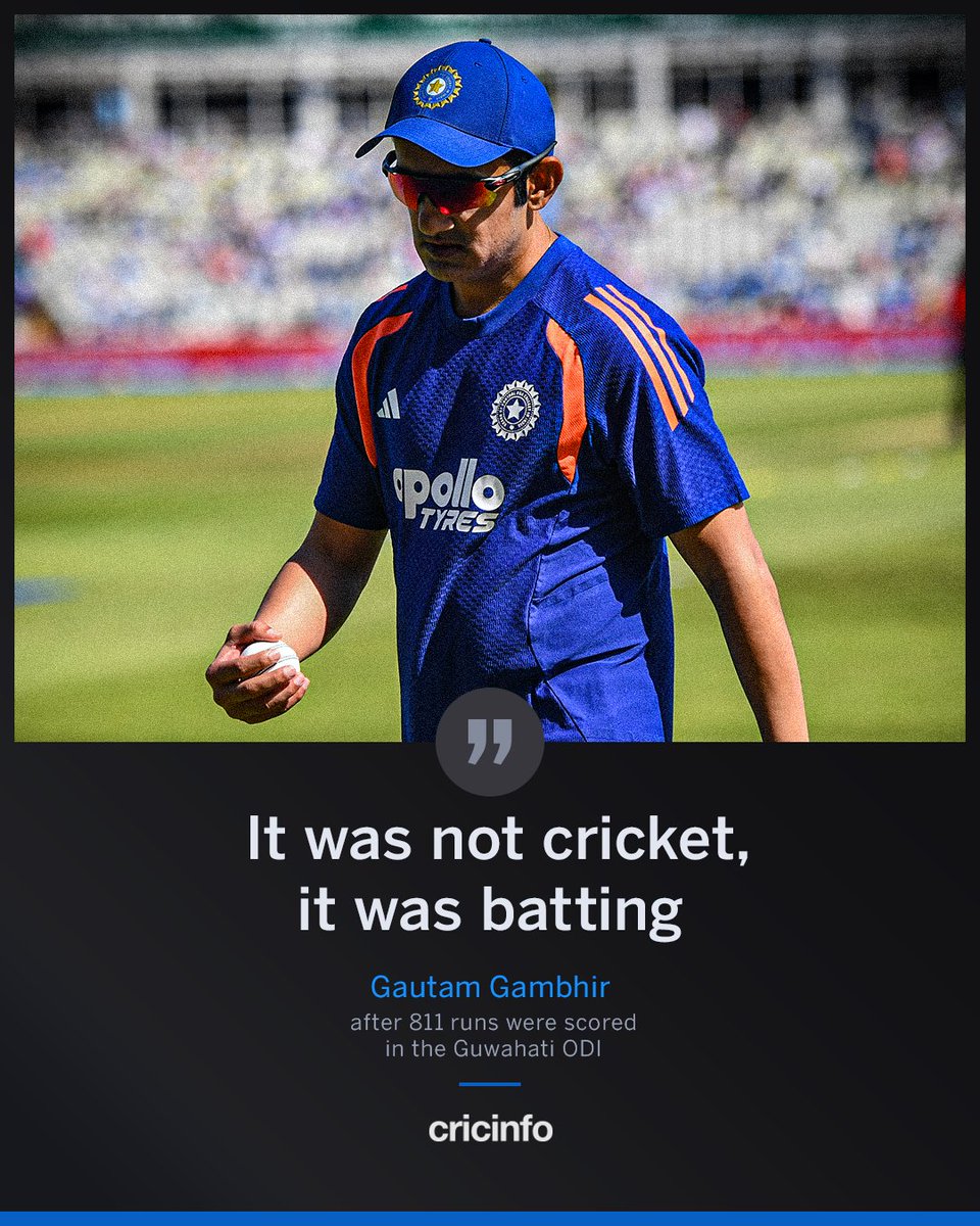 cricinfo's tweet photo. 🎙️ Gautam Gambhir on the Guwahati ODI that produced 811 runs https://t.co/eQIJ96RY34