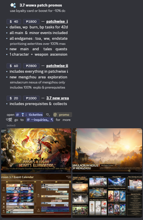 hoyopilot's tweet photo. 💫⠀˖⠀hsr &amp; wuwa patch promos available!⠀꒱১
╰ up to 20% off for new clients (๑•᎑•๑)
mop: gcash, maya, paypal, kofi, remitly

— https://t.co/uLjd5fTtyf
— https://t.co/ul4mhYIZx1

#genshintwt #genshinpilot #hsrtwt #hsrpilot #wuwatwt #wuwapilot #zzztwt #zzzpilot https://t.co/N9xXKeHkke