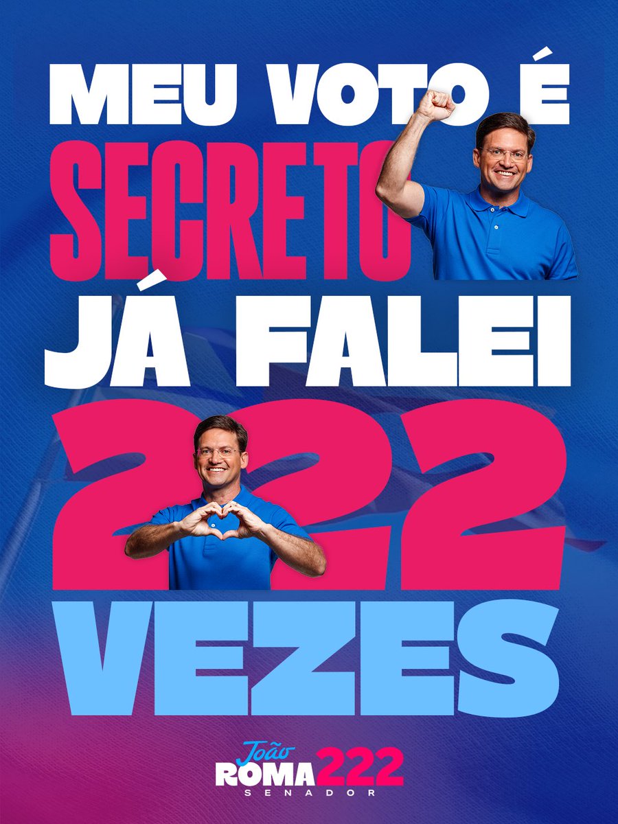 joaoromaneto's tweet photo. O voto é secreto, mas meu compromisso com os baianos é público. 💙

Nesta reta final, sigo percorrendo a Bahia e conversando com cada um, para levar mais força e oportunidade a Brasília. 

Para o Senado é João Roma 222. 😉

#JoãoRoma #Vote222 https://t.co/9XPlyVtC1n