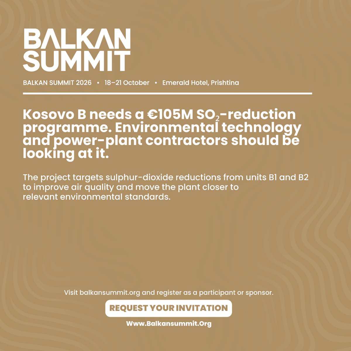 balkan_summit's tweet photo. Kosovo plans air-quality improvements at TPP Kosovo B units B1 and B2. Balkan Summit 2026 gives firms a chance to review requirements and procurement routes across EPC, emissions-control systems, OEM supply, engineering and finance.

#BalkanSummit #Kosovo https://t.co/9BYfNmBcvy