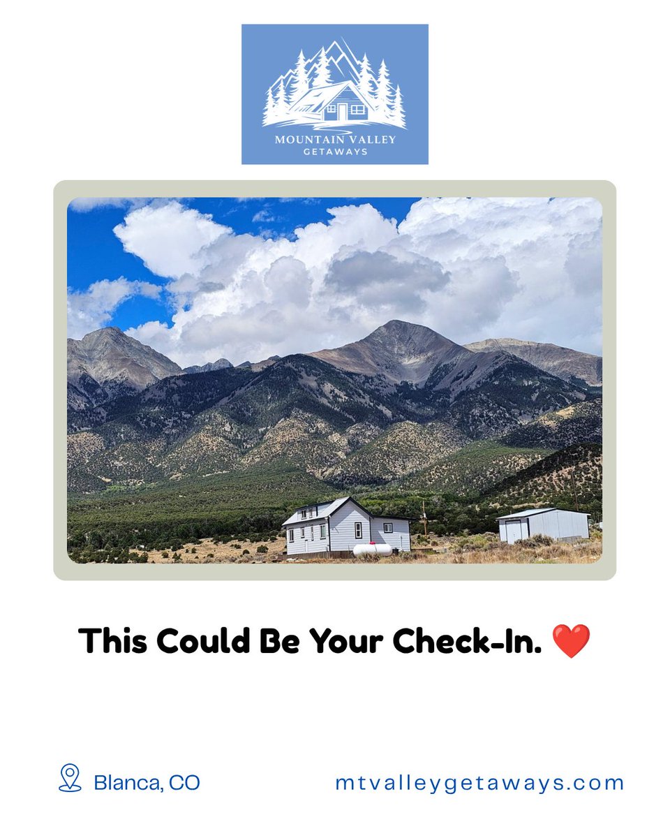 mtvalleygetaway's tweet photo. This could be your check-in. 🏔️

Bags in.
Door closed.
Mountain views outside.
Colorado adventure begins. ❤️
📍 Blanca, Colorado

#Colorado #ColoradoTravel #CabinGetaway https://t.co/ByFdLlrXV5