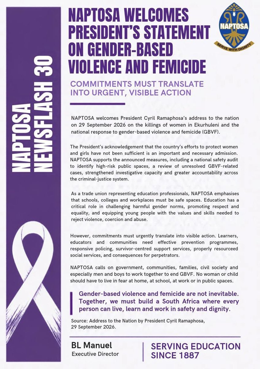 NAPTOSA_TEACH's tweet photo. #STOPGBV #EndGBV #NAPTOSACares #ServingEducationSince1887 https://t.co/uRdnRsPDCq
