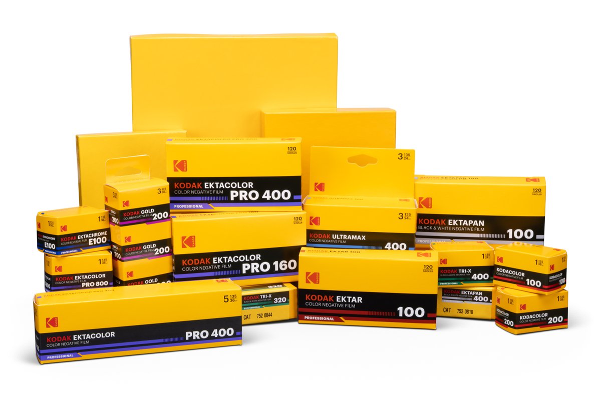 Kodak's tweet photo. Kodak's commitment to the future of film goes   beyond manufacturing.

Today, Kodak distributes professional still films directly to distributors, helping support photographers with the same   trusted quality they've always known.

New packaging. Same great film. 📸

Find it here: https://t.co/z1NZgFeUxR