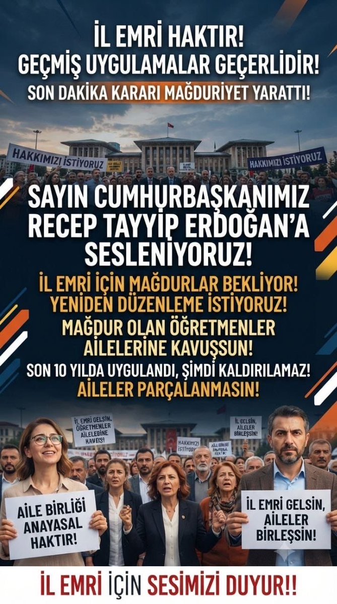 esnaytekn's tweet photo. ⚖️ Protokol kapsamındaki öğretmenler ailelerine kavuşurken diğer mazeret mağdurları bekliyor. Bizim aile birliği ihtiyacımız da aynı derecede önemli. İl emri yoksa alternatif nedir? Hiçbir aileyi dışarıda bırakmayan bir çözüm ortaya koyun. #ProtokoleEmirBizeSabır @RTErdogan @Yusuf__Tekin @cftcblnt @YilmazzGuney