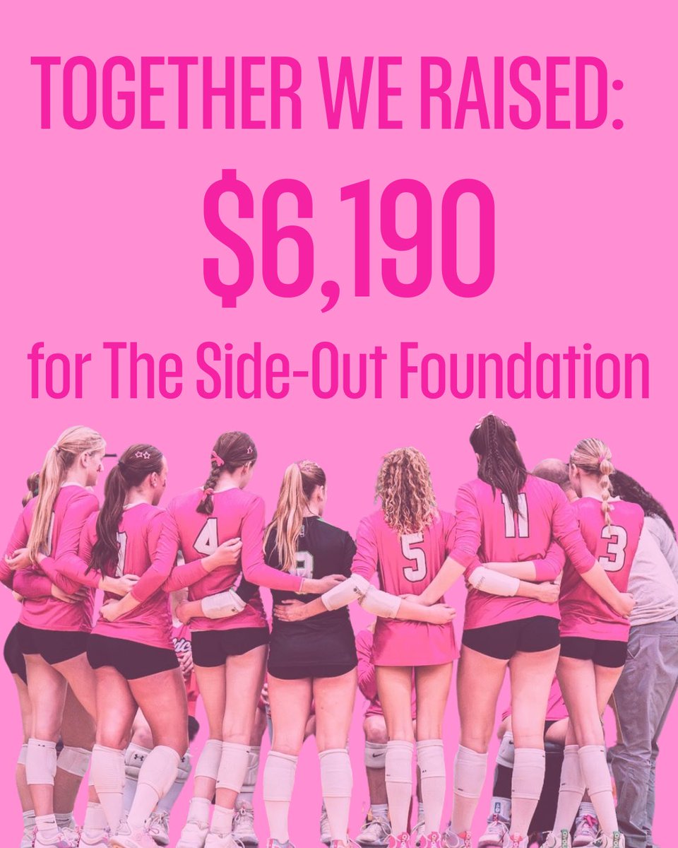 harrisonvball's tweet photo. Together, we raised $6,190 for The Side-Out Foundation! A huge thank you to all of the sponsors, supporters, and everyone who helped make Dig Pink such a success! We couldnโt have done it without you! ๐๐
@DigPink
#ThinkBig #FindYourGreatness https://t.co/dbZQ4Ws6np