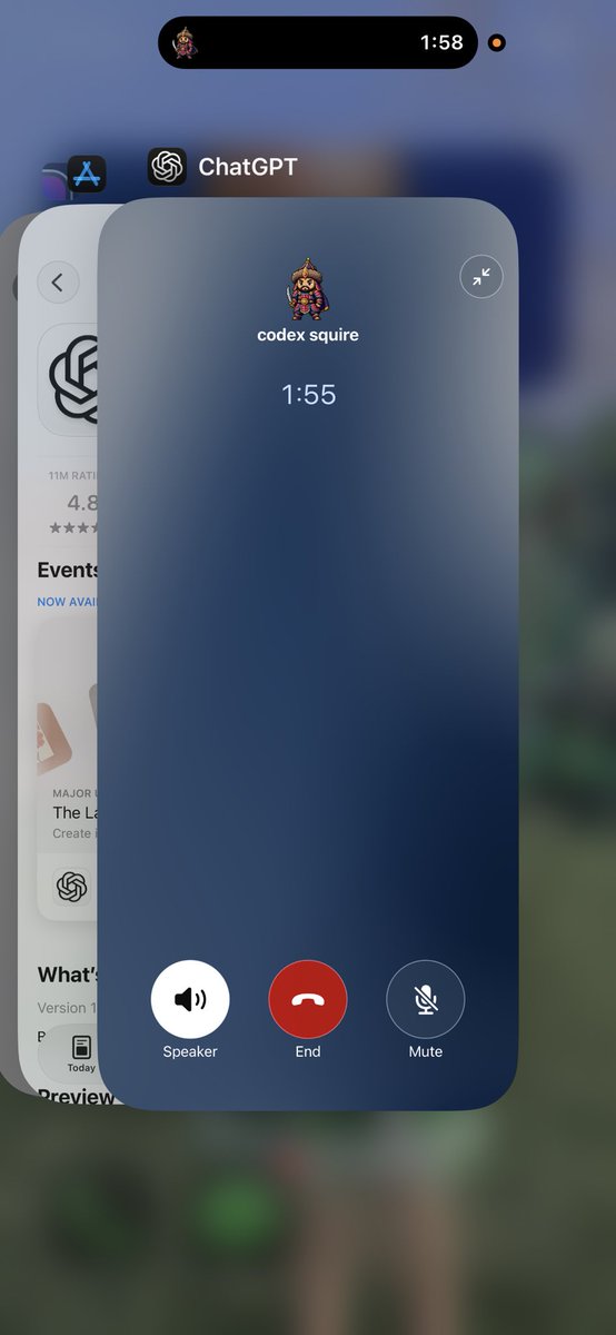 theaaron's tweet photo. PSA: you don’t actually “call” your @ChatGPT Dot with the phone app

Instead, it launches a reskinned version of a live voice chat in the GPT app https://t.co/su7iwy2Iye