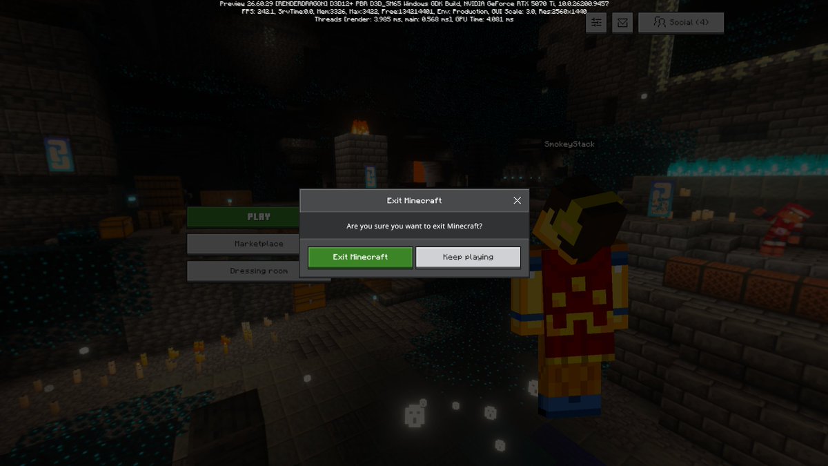 SmokeyStack_'s tweet photo. My feedback:
- move the title and version number into the middle pic
- Remove dressing room button, me clicking on my character should just open it up
- Settings should be placed where dressing room button is currently https://t.co/E0dKcPuaEh