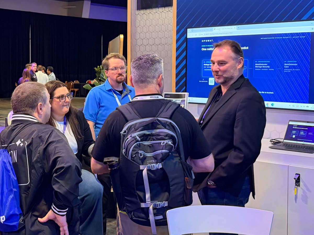 OPSWAT's tweet photo. Storage security has to follow the file, not just protect where it sits.
We're at #NetAppINSIGHT showing how file security extends across @NetApp ONTAP environments, network perimeters, and transfer workflows. Book a meeting: https://t.co/JuAOTAaBRm https://t.co/sCrEEMBbP5