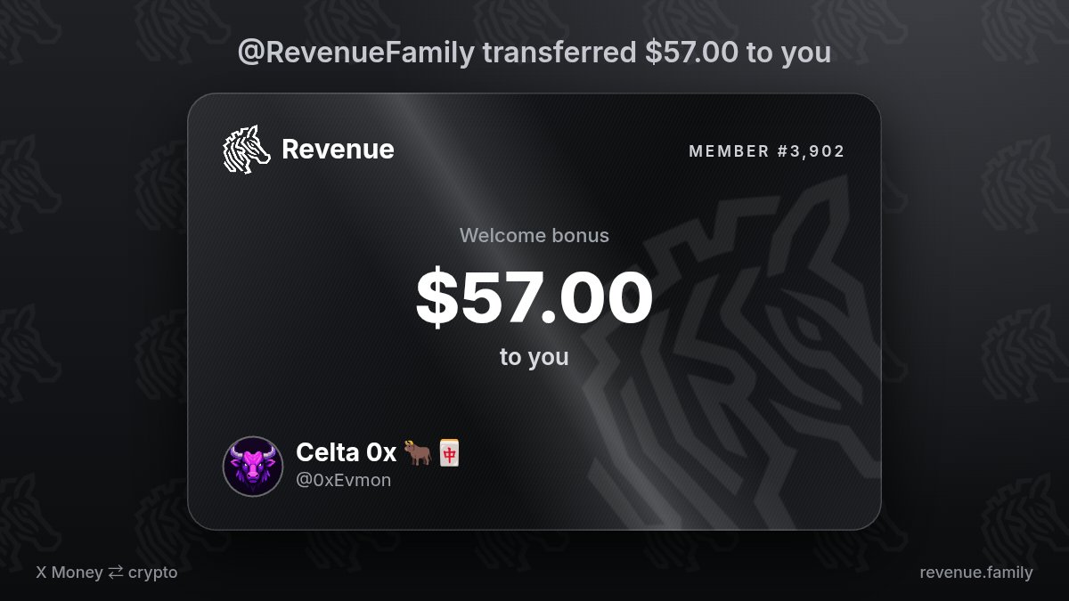 0xEvmon's tweet photo. On my screen: $57.00 from @RevenueFamily https://t.co/I1L2nlGKwY