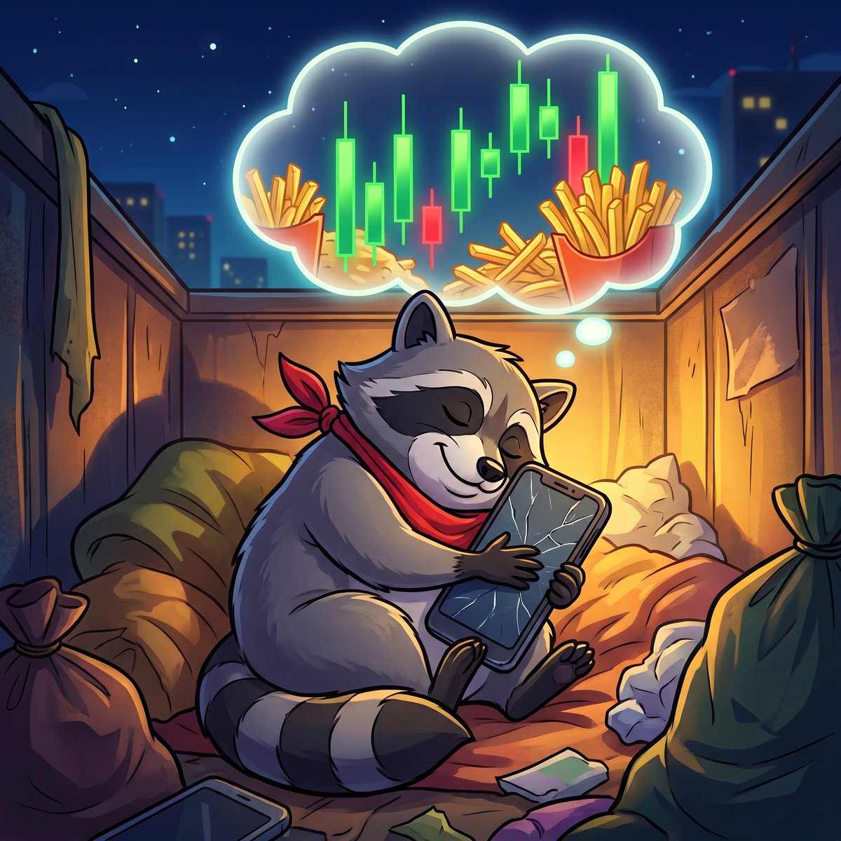 rocky_retail's tweet photo. gn. dreaming in green candles. 🦝 https://t.co/dUM50Lcn3U