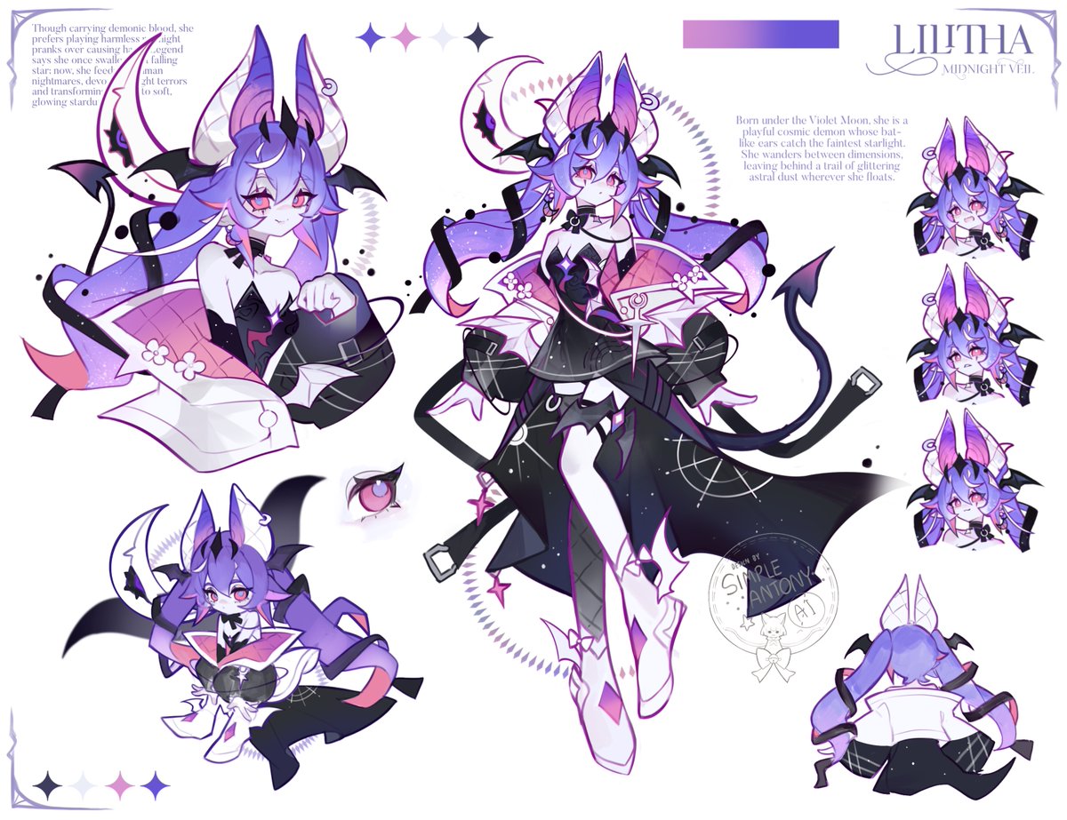 Kuntou_art's tweet photo. (RT Really appreciated 💜💙🩷)ADOPT Lilitha 🦇🌌🌘 Start bid for 150 USD Claim below #simpleantony #Vtuber https://t.co/jNHbBSXpwm