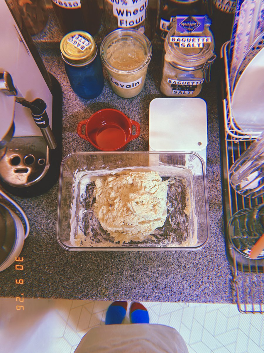 drewstar___'s tweet photo. 9월 마지막 날 #사워도우 #발효시작 ☾18 #bulkfermentation
#Sourdough =1,152g
#hydration =77.456%
#folding x2
Flour 621g
Water 456g
Levain 75g (whole wheat 100%/ 50% hydration)
Salt 13g
W30Sep2026 #Sep30 #Wednesday #ThelastdayofSeptember https://t.co/qQ8oyMXRoo