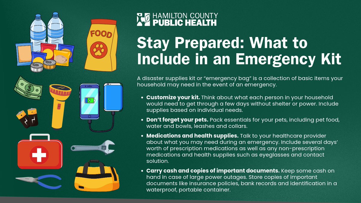 HamCoHealth's tweet photo. Disasters can happen to anyone, anywhere, at any time. Having an emergency kit at home, in your car and at your workplace can help you get by until help is available. Get emergency kit ideas at https://t.co/l3zCcpjvJ0. https://t.co/PsFSbAfnK6