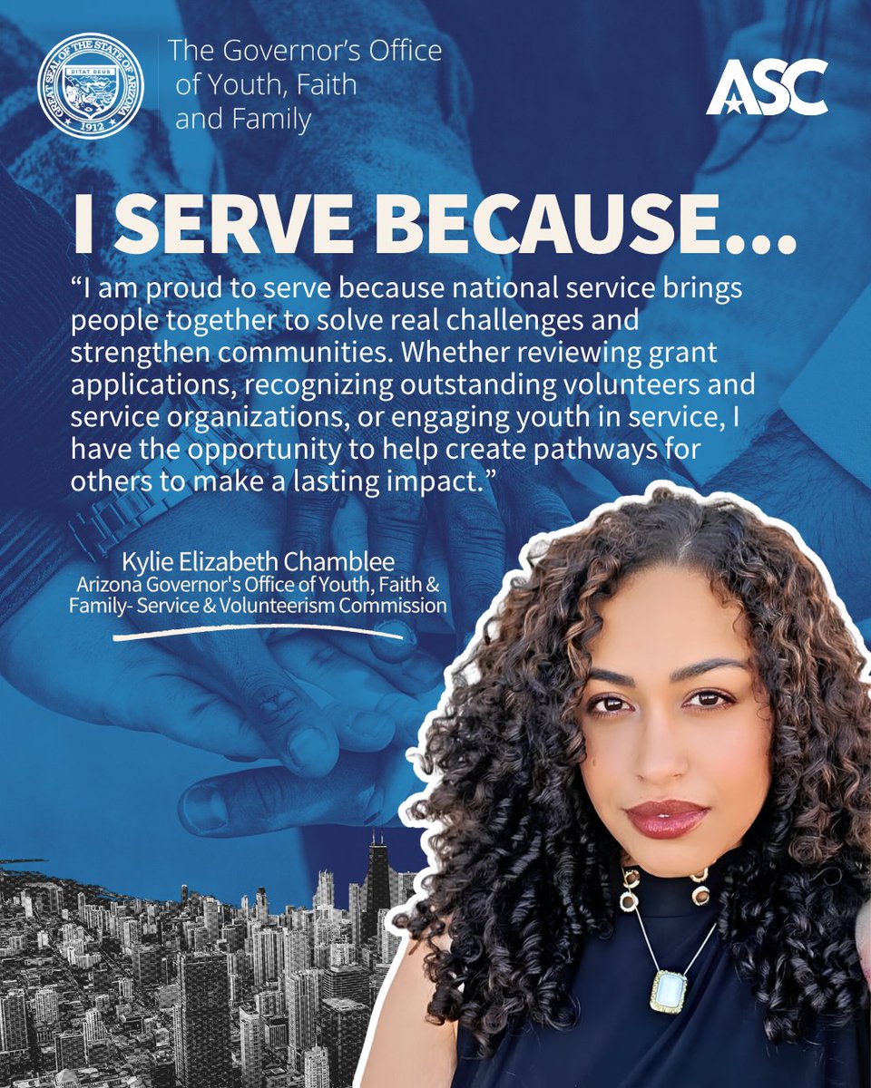statecommission's tweet photo. It's time for a commissioner highlight! Today, we're recognizing Kylie Elizabeth Chamblee, who serves as the Vice Chair with the Arizona Governor's Service &amp; Volunteerism Commission.

Read more about Kylie here: https://t.co/keK6uMVFju

#StateService #Arizona #GetThingsDone https://t.co/achZiBErdH