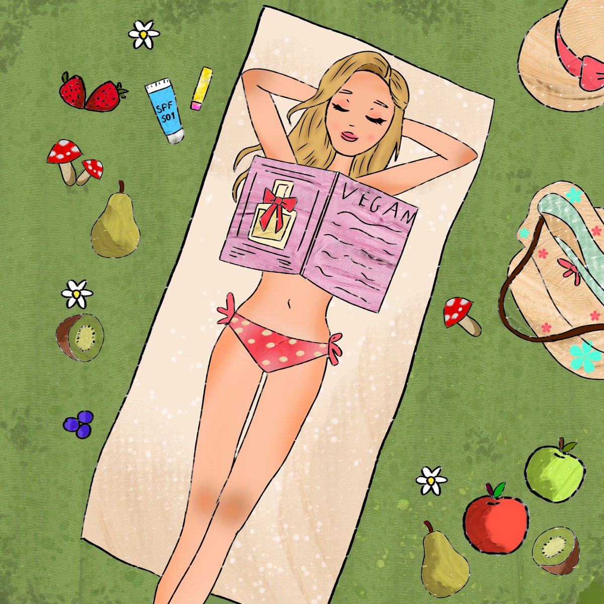 CatsNFT011's tweet photo. Good evening #NFTCommunity 🌆

This is my cute art illustration: a Vegan girl relaxing on a beach towel surrounded by summer snacks and accessories! 🖼 100% handdrawn cartoonic/pencil effect artwork! 🥑🍍🥭🍇🍉🍎🥝

222 $XTZ 

⛓️ https://t.co/0QyXgq3l1Y

#nft #crypto #art #tezos https://t.co/gvYeSWUKH2