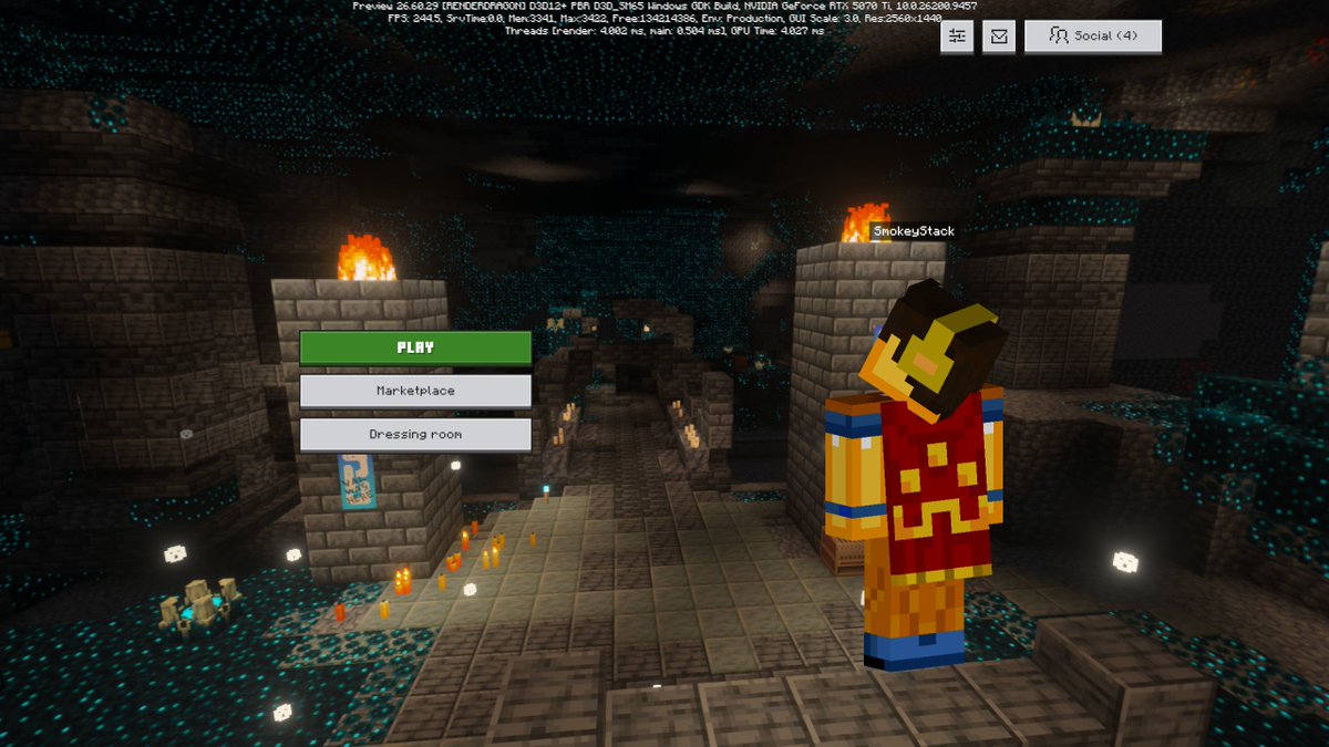 SmokeyStack_'s tweet photo. My feedback:
- move the title and version number into the middle pic
- Remove dressing room button, me clicking on my character should just open it up
- Settings should be placed where dressing room button is currently https://t.co/E0dKcPuaEh