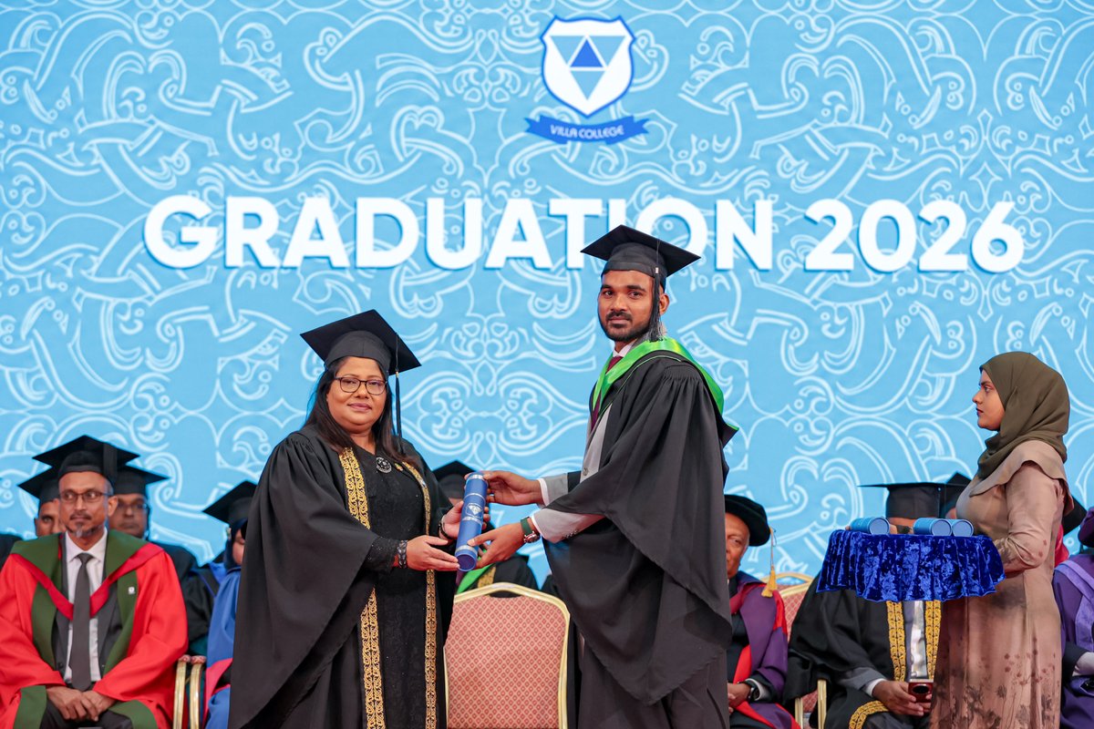 VillaCollegeMv's tweet photo. Villa College confers 12 qualifications tonight across research studies, public health, pharmacy, Shariah and law, psychology and counselling. The conferment is conducted before the ceremonial mace, once raised to open the People’s Majlis. We congratulate every graduate on reaching this milestone. 

#VillaCollege #VCGraduation2026 #PublicHealth