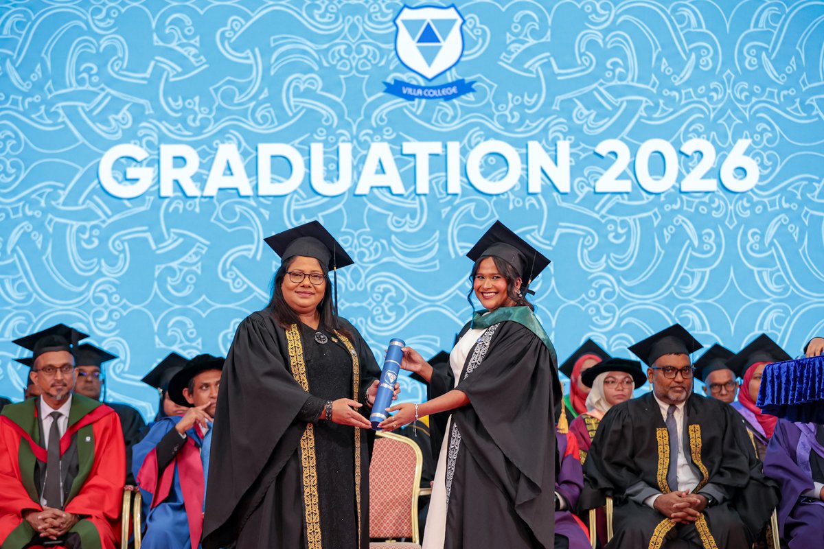 VillaCollegeMv's tweet photo. Villa College confers 12 qualifications tonight across research studies, public health, pharmacy, Shariah and law, psychology and counselling. The conferment is conducted before the ceremonial mace, once raised to open the People’s Majlis. We congratulate every graduate on reaching this milestone. 

#VillaCollege #VCGraduation2026 #PublicHealth