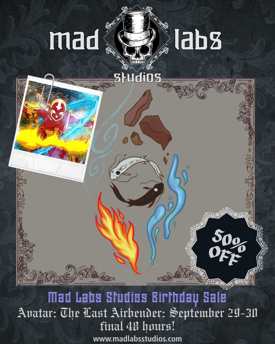 mad_labs_studio's tweet photo. AVATAR THE LAST AIRBENDER INSPIRED COLLECTION
50% off SEPTEMBER 29 and 30

This one felt like the perfect way to end things. We are releasing a full collection inspired by Avatar: The Last Airbender... https://t.co/lkk1WAJ4MU