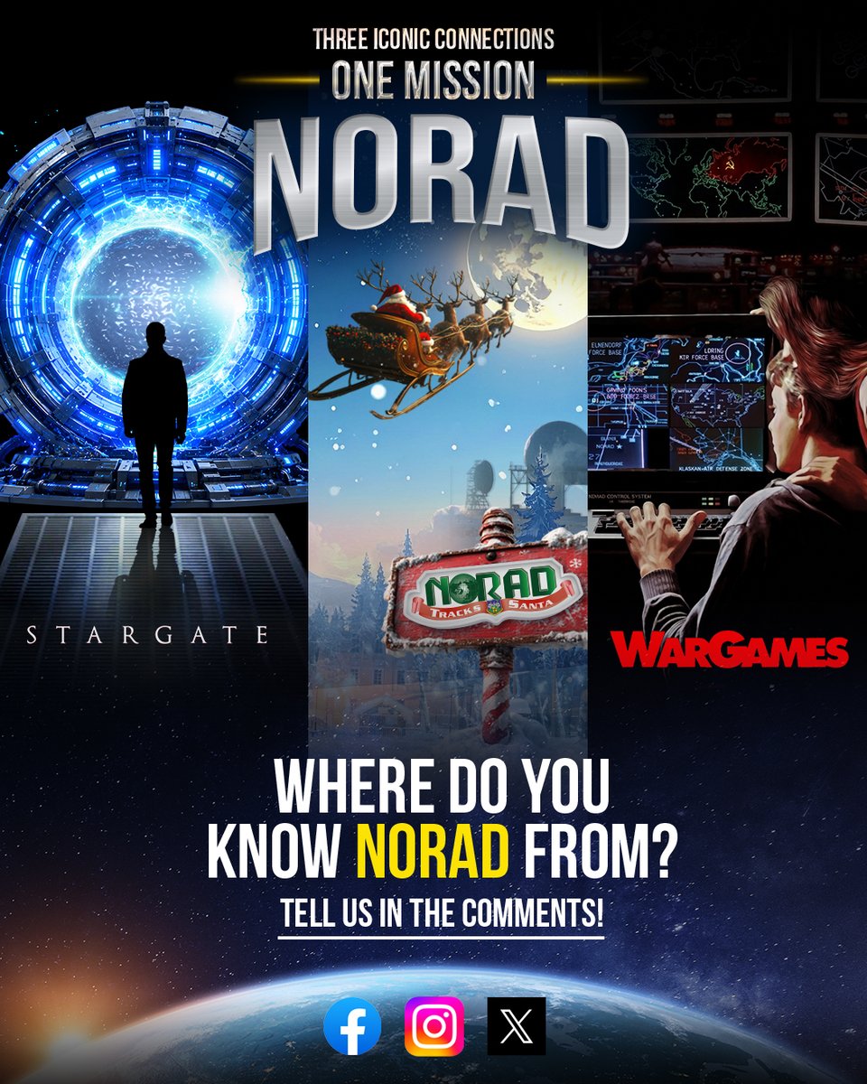 NORADCommand's tweet photo. How did NORAD first appear on your radar? ✈️

For some of us, it’s a cozy holiday memory - calling the NORAD Tracks Santa hotline as a kid and refusing to hang up until he cleared your local airspace.

For others, a cinematic memory - watching classic, blockbuster movies where Cheyenne Mountain's massive blast doors sealed shut to protect the world.

And for a few, it was simply hearing fighter jets rumble overhead, looking up, and thinking, "That’s probably important."

What is your introduction story to the world’s only binational Command that defends North America 24/7?

👇 Drop it in the comments below! We want to hear the funny, the nostalgic, and the personal connection stories.