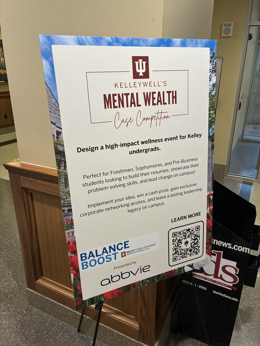 MrMarketingPhD's tweet photo. Excited to see what our @KelleySchool students come up with in the @IUBloomington Mental Health Case Competition. Great opportunity for students to design wellness events for our campus community. #IUKelley #MentalHealth #CaseCompetition #BusinessEducation #HigherEducation https://t.co/QhAE0aOB6j