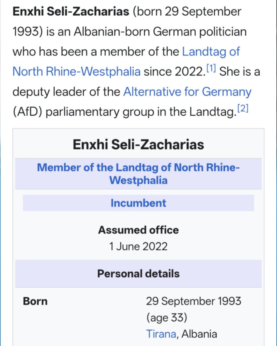 Globalite_'s tweet photo. 🇩🇪 Almanya'da göçmenlerin zorla geri gönderilmesini isteyen AfD üyesi Seli-Zacharias'ın Arnavut göçmeni olduğu ortaya çıktı. https://t.co/mhxjfCWVX8