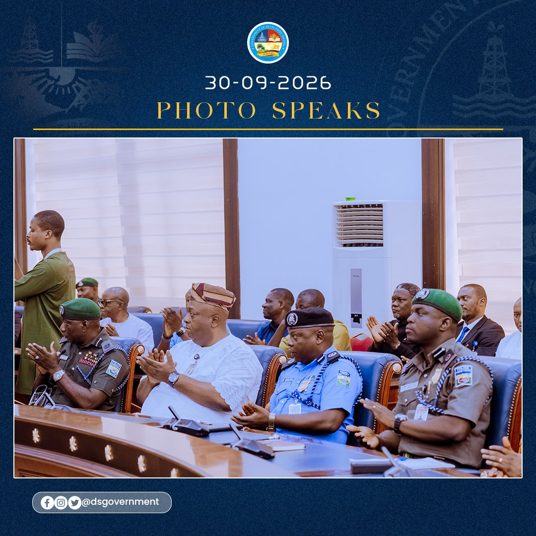 DSGovernment's tweet photo. Deepening collaboration for peace and security in Delta State, Governor Sheriff Oborevwori today received the newly posted Commissioner of Police, Delta State Command, CP Samuel Etaifo Erale, who paid a courtesy visit to the Governor at Government House, Asaba.

During the visit, CP Erale pledged to work with the State Government and other stakeholders to sustain peace and security across Delta State, while committing to professionalism, discipline and effective policing.

Governor Oborevwori welcomed the Commissioner as the 25th Commissioner of Police in the State, describing his posting as timely and strategic. He reaffirmed the State Government’s commitment to supporting the security agencies and strengthening collaboration to protect lives, livelihoods and critical infrastructure, with peace and security remaining a central pillar of the MORE Agenda.