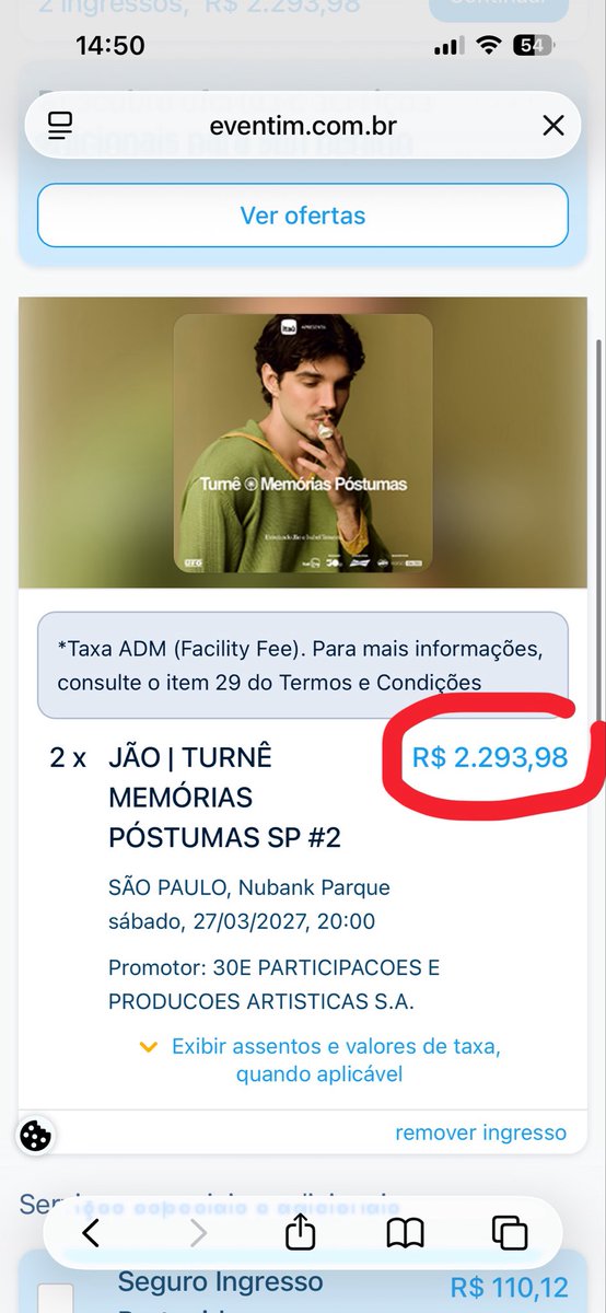 medeixairjao's tweet photo. Não acho normal o ingresso ser 1.792 ir pra 2.293 https://t.co/fVxYuw1lf0
