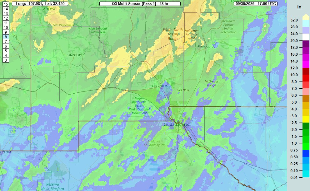 NWSElPaso's tweet photo. Over the last 48 hrs., rainfall totals in northern Dona Ana, Otero, and Sierra counties have received up to 5 in. of rain. Sep. rainfall totals at Jornada have exceeded half of their normal annual rainfall. They have already exceeded their previous Sep. record rainfall by 2 in. https://t.co/4KjIgFaT1R