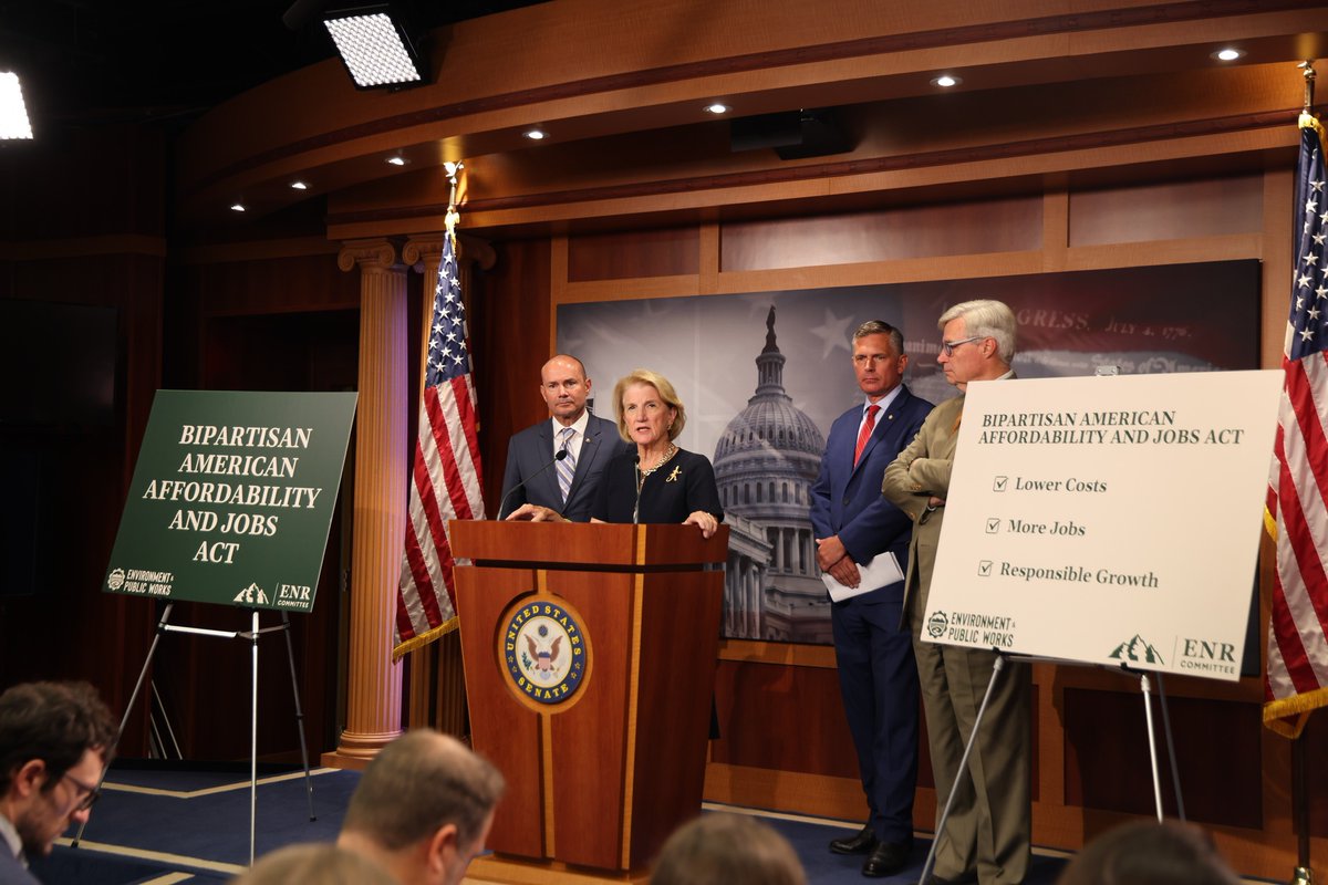EPWGOP's tweet photo. TODAY: EPW Chairman @SenCapito and Ranking Member @SenWhitehouse, alongside ENR Chairman @SenMikeLee and Ranking Member @SenatorHeinrich, have introduced the Bipartisan American Affordability and Jobs Act of 2026, historic legislation to reform the federal environmental permitting and review processes.

Read more about this groundbreaking bipartisan policy agreement that will transform our nation’s ability to build infrastructure, supply reliable energy, and expand manufacturing so we can create good-paying jobs and increase affordability for all Americans: https://t.co/blYPLZJizl