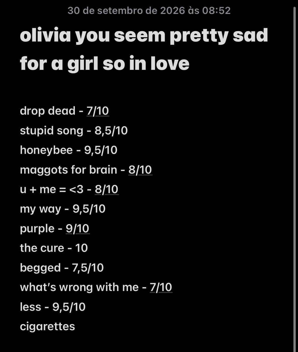 lovefixsouls's tweet photo. notas pro album novo da olivia q eu n tinha ouvido https://t.co/RdhVexzvk5