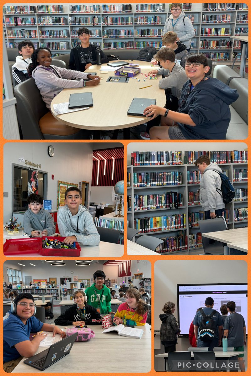 PlainedgeMSLMC's tweet photo. 8th graders doing their thing in the Library at lunch. We are all enjoying the space in the newly opened Library. There’s something for everyone! https://t.co/XZM6RlBeKS