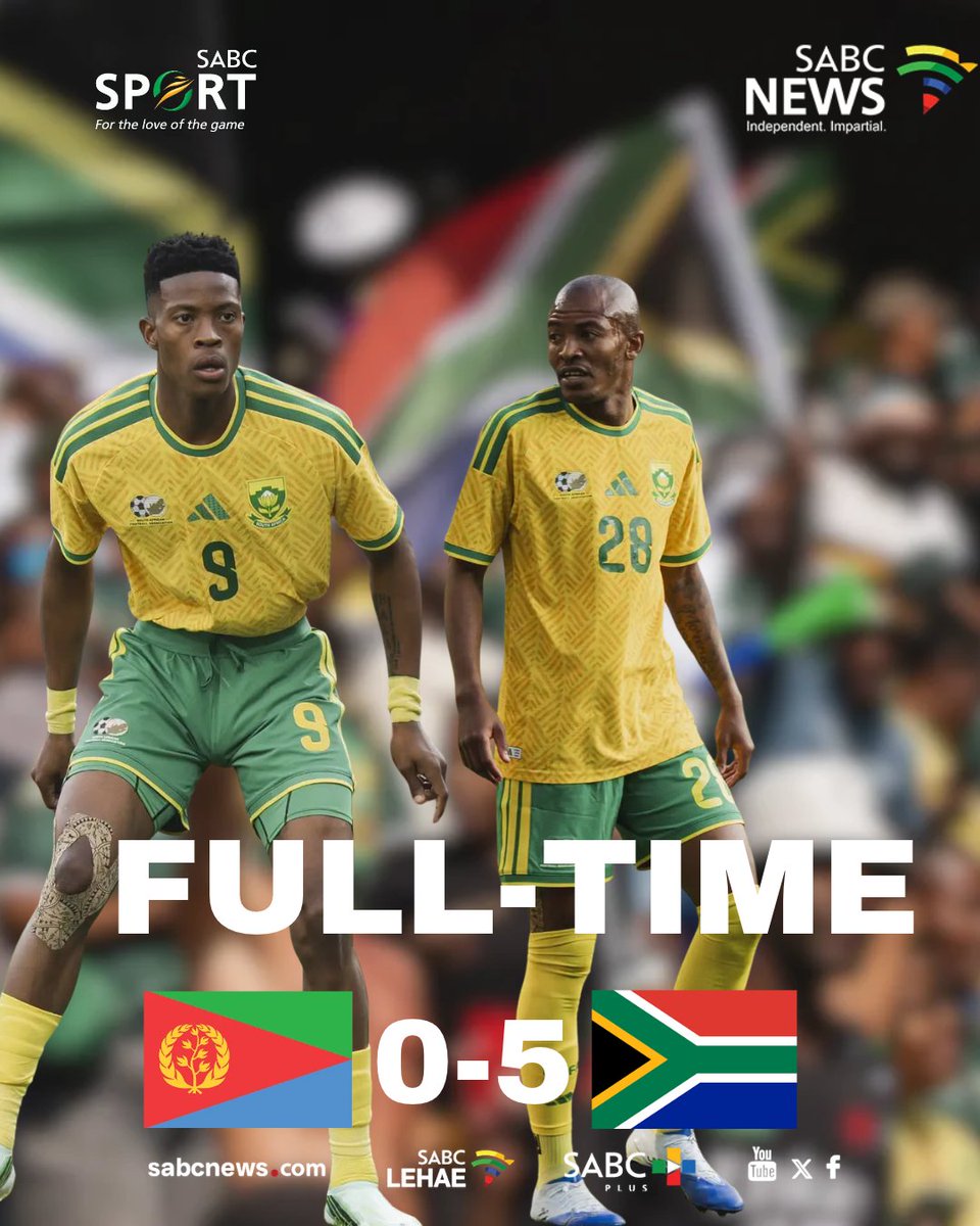 SABCNews's tweet photo. Bafana Bafana thrash Eritrea 5–0 in their Africa Cup of Nations group qualifier at Al-Salam Stadium in Cairo, Egypt.
#sabcnews https://t.co/vQHfYSAcyK