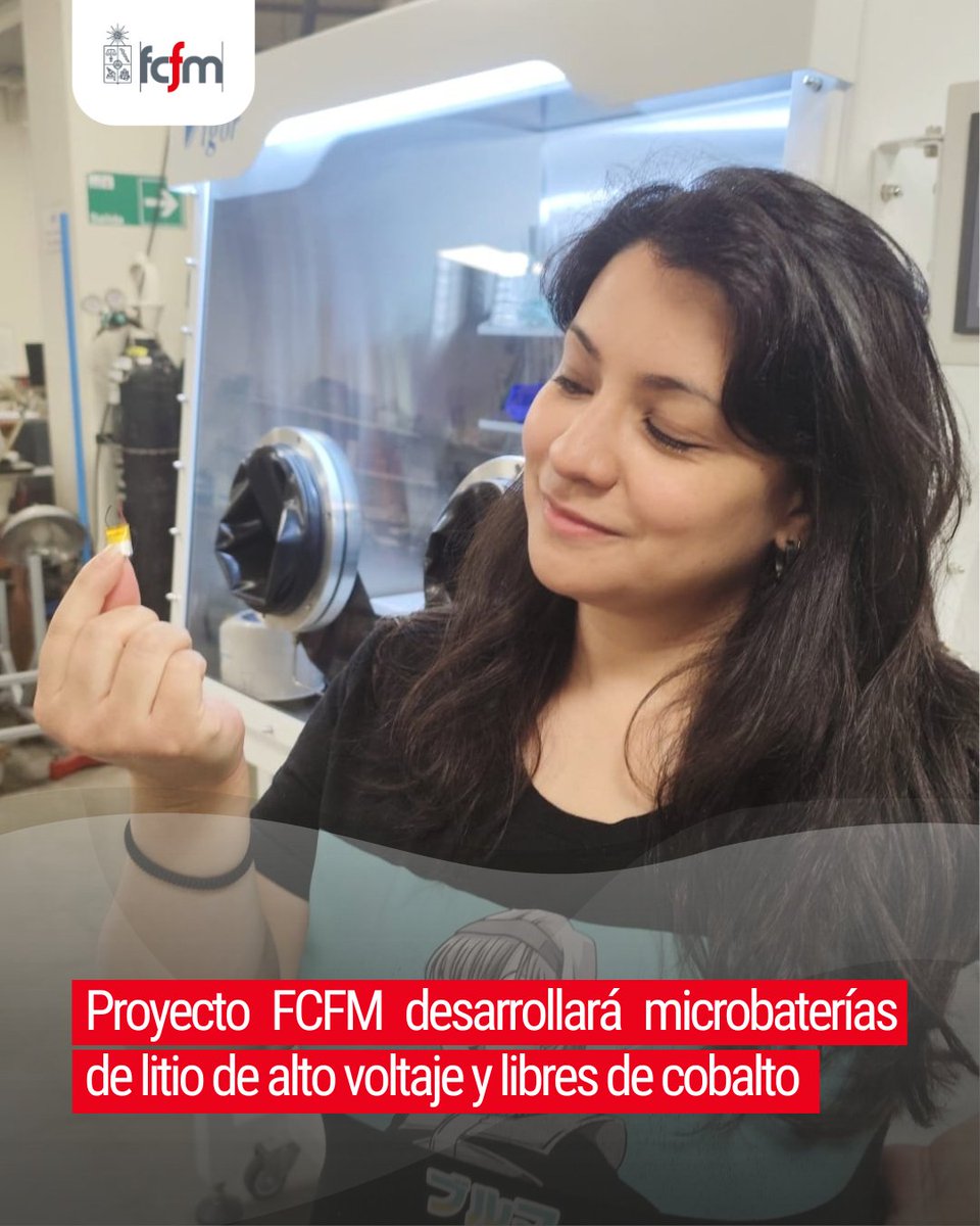 UChile_Beauchef's tweet photo. #InnovaciónFCFM | De una tesis doctoral a una nueva microbatería de litio

La doctora FCFM Francisca Luco lidera SpinelCat, proyecto que desarrollará una microbatería de alto voltaje y libre de cobalto, con potencial para drones, sensores y robots.

🔗 https://t.co/TJ42cK5xeq https://t.co/8boA0vVSh3