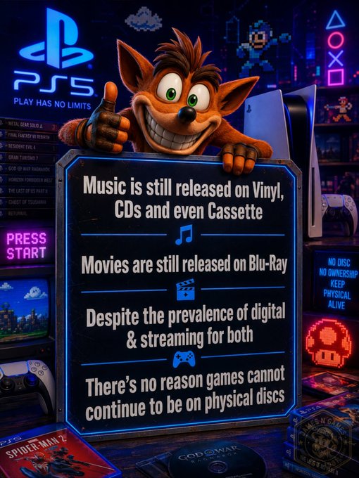 TheMoralLight's tweet photo. @PlayStation We're already battling a horrifying monstrosity - you and your plan to kill discs. We are battling to save physical media, game ownership and preservation. We are standing for consumer rights! #NoDiscNoBuy https://t.co/agqKUSUzJo