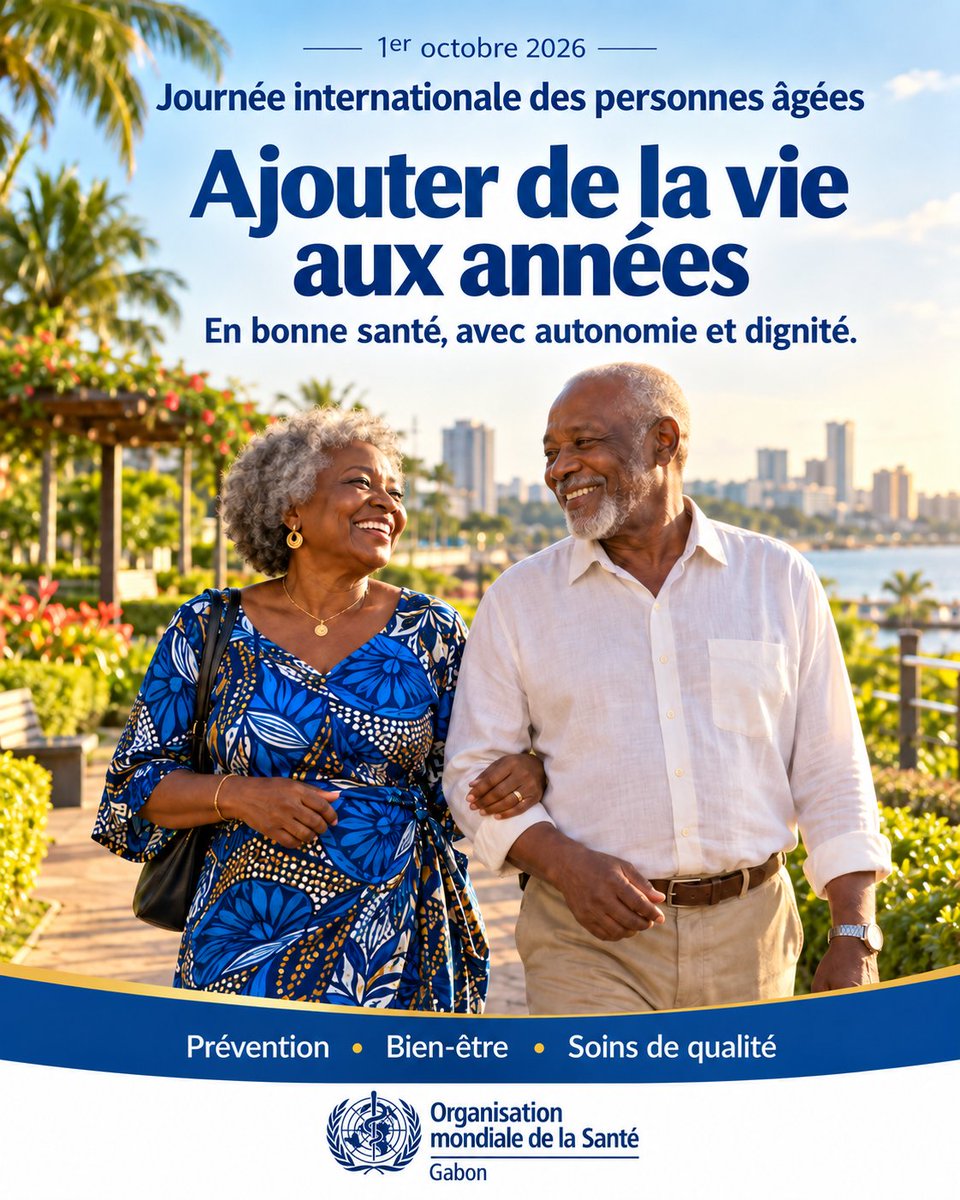 OMS_GABON's tweet photo. 👴🏾👵🏾Bien vieillir commence aujourd’hui. 

Prévenir, bien s’alimenter, rester actif et prendre soin de sa santé mentale pour préserver son autonomie à tout âge. 

#HealthyAgeing #OMSGabon https://t.co/lOgOf6yR7M