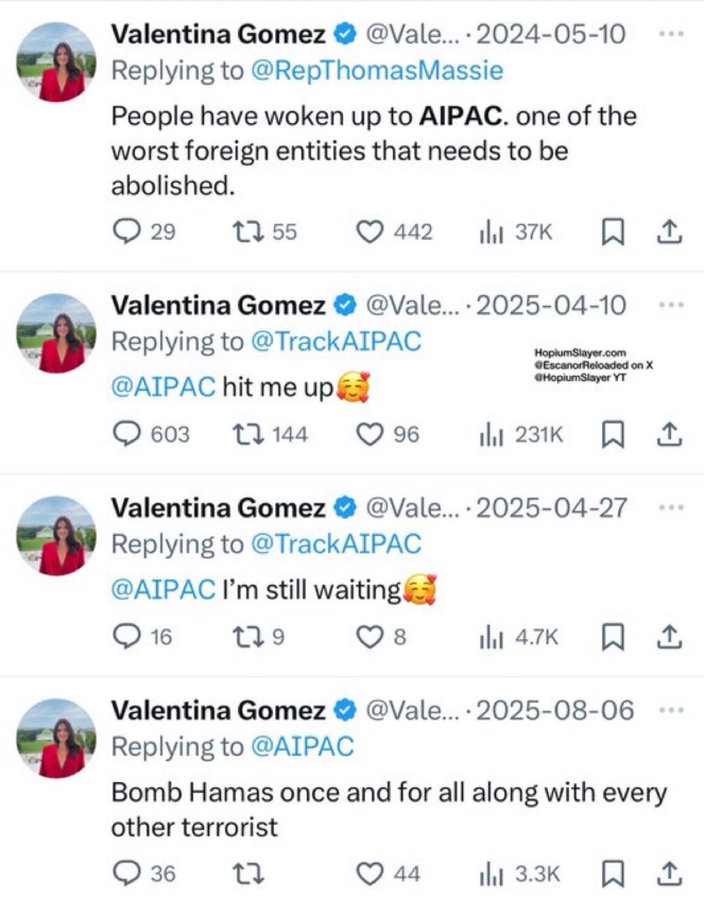 TXForever49's tweet photo. @ValentinaForUSA Never forget that we have receipts of the exact moment this dumb bitch sold her soul to Israel. 🤡 https://t.co/DTNjNpLCmc