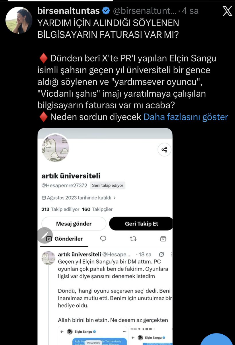 wesergi's tweet photo. Sayın 

Birsen Altuntaş,  Etkileşim  için mi? 

Elçin Sangunun Faturasını sorguladı 
 
Dünya çapında başarıya koşan, Seni  Tanıyorum, dizisi 
Başrol Yıldız oyuncusu,  Sosyal Medyada 
adeta bir temiz kanatlı kelebek  gibi olan yıldız oyuncuya, 

Birsen Altuntaş yazısında,

Sahte evrak la ilgili  iddaalarda bulundu. 
sizce doğrumu? 

Geçmişten kalan bir intikammı, var. 

Peki Hangi Hanım efendi  asıl gerçeği açıklayacak

Olay..

Bu aradan Bir şah ve mat hamlesi gelicek gibi görünüyor devamı.. 

#birsenaltuntaş #Elçinsangu
