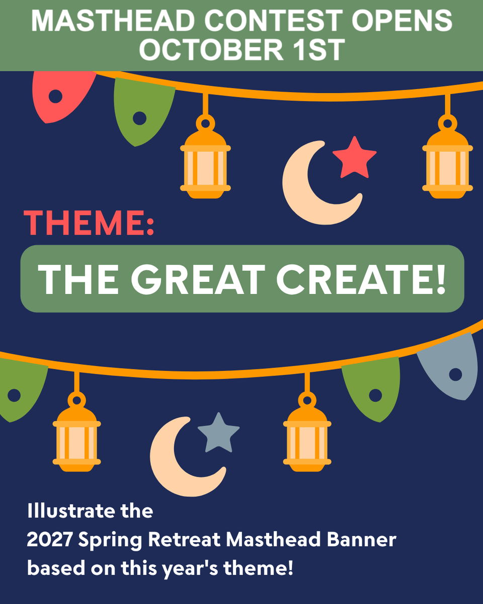 SCBWI_IL's tweet photo. MASTHEAD CONTEST OPENS OCTOBER 1ST!

Illustrate the 2027 Spring Retreat Masthead Banner based on this year's theme: THE GREAT CREATE!

Follow this link to submit:
https://t.co/3YKqZMRUWR https://t.co/fgPduLs7DC