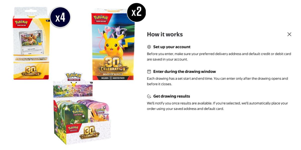 PokemonFindr's tweet photo. All Delta Reign Products are now sold out on Pokemon Center. By far one of the fastest preorder sell outs we've seen, with tons of site issues during the drop.

But don't forget, we have 30th Anniversary Walmart Draws going live today at 5PM EST/2PM PST!

Draw Page: https://t.co/j873wuAUqD

- 30th Anniversary Booster Bundle 2Ct for $79.94
- 30th Anniversary Mini Tin Display for $129.70
- 30th Anniversary 4x Knockout Collections for $47.92

Tips For Success:
- Ensure you have your delivery and payment information saved on your Walmart account
- PayPal does not work, you must have a credit/debit card saved to your Walmart account
- If your entry isn't being accepted when the draw opens, go to your settings, remove your address and re-enter it. Then set it as your default address.
- Entries are accepted for 1 hour, the site can slow down dramatically when entries open, take your time. There is no rush

🛎️ Bookmark & Follow, We'll Post When The Draw Goes Live! We'll Also Post Any New Draws That Get Added!
#Pokemon #ad